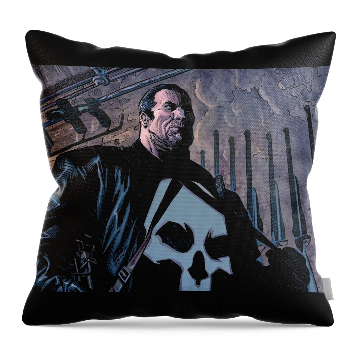 Punisher Throw Pillow featuring the digital art Punisher #5 by Super Lovely