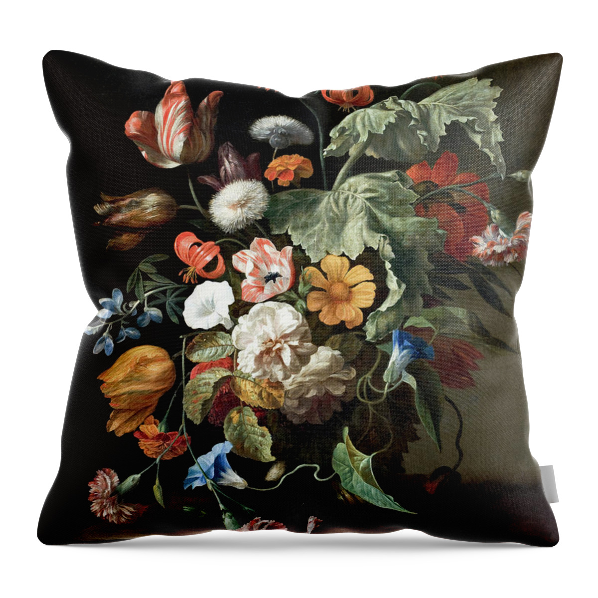 Rachel Throw Pillow featuring the painting Still Life with Flowers #5 by Rachel Ruysch