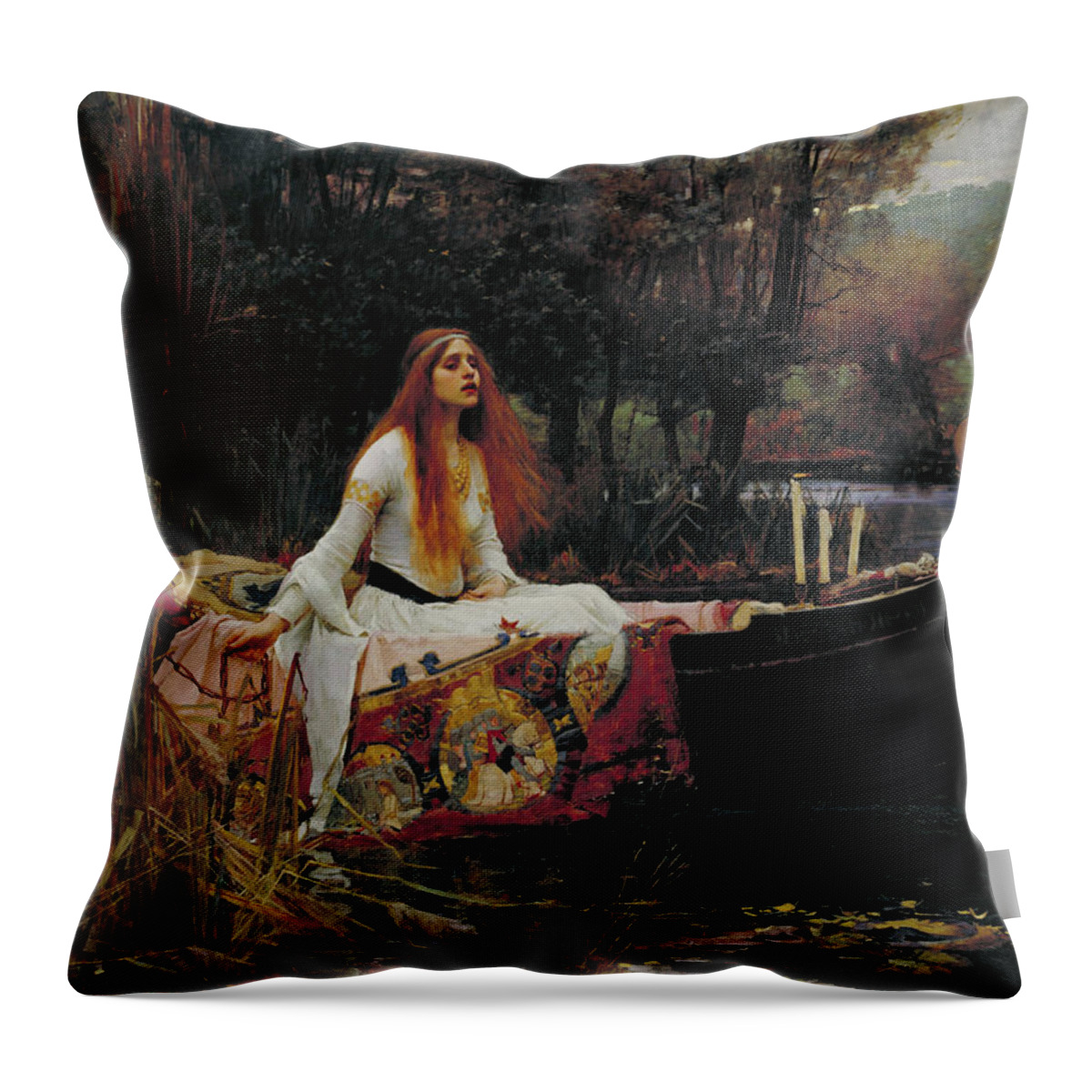 Lady Throw Pillow featuring the painting The Lady of Shalot by John William Waterhouse