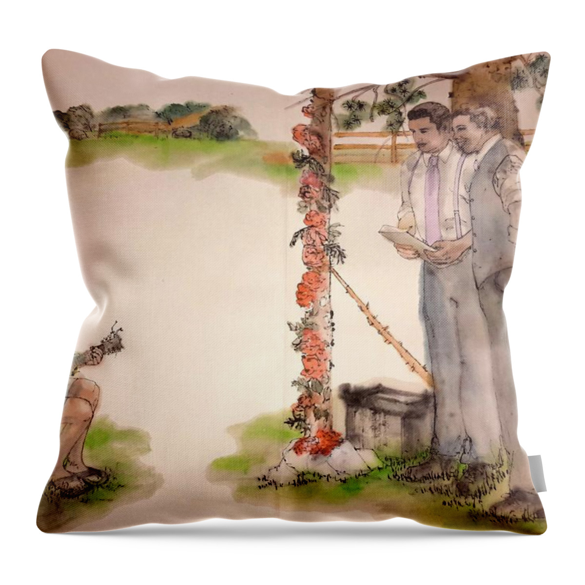 Wedding. Summer Throw Pillow featuring the painting The Wedding Album #5 by Debbi Saccomanno Chan