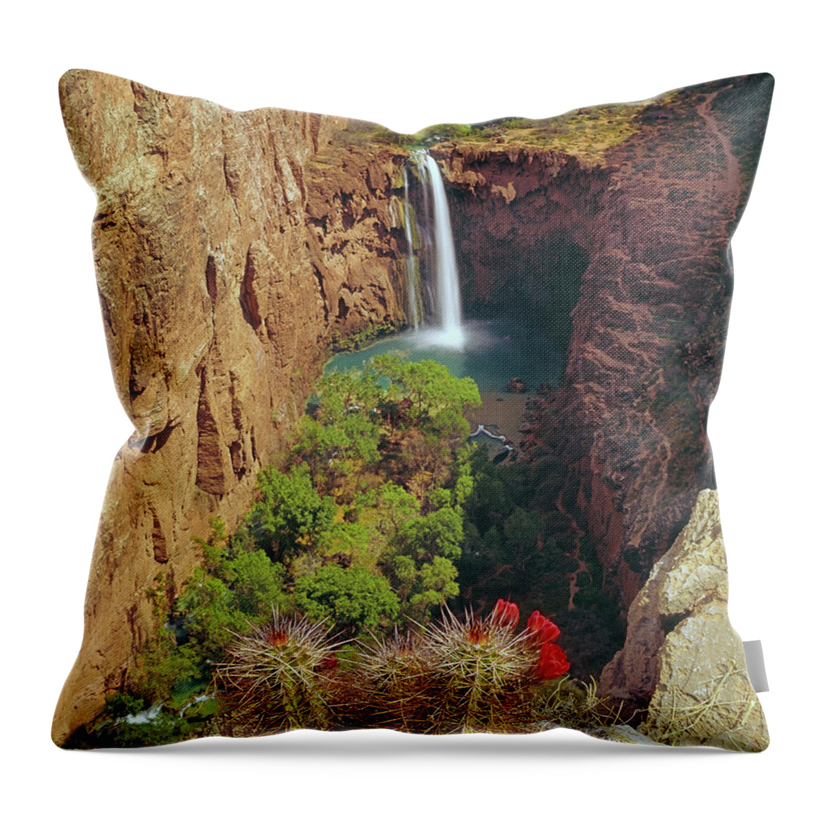 513216 Throw Pillow featuring the photograph 513216 Mooney Falls AZ by Ed Cooper Photography