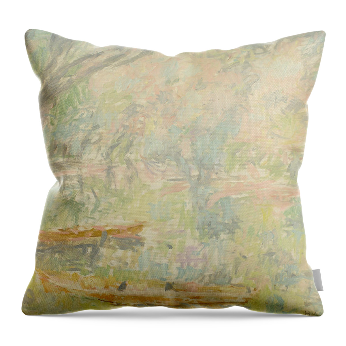 Bay Throw Pillow featuring the painting River #30 by Robert Nizamov