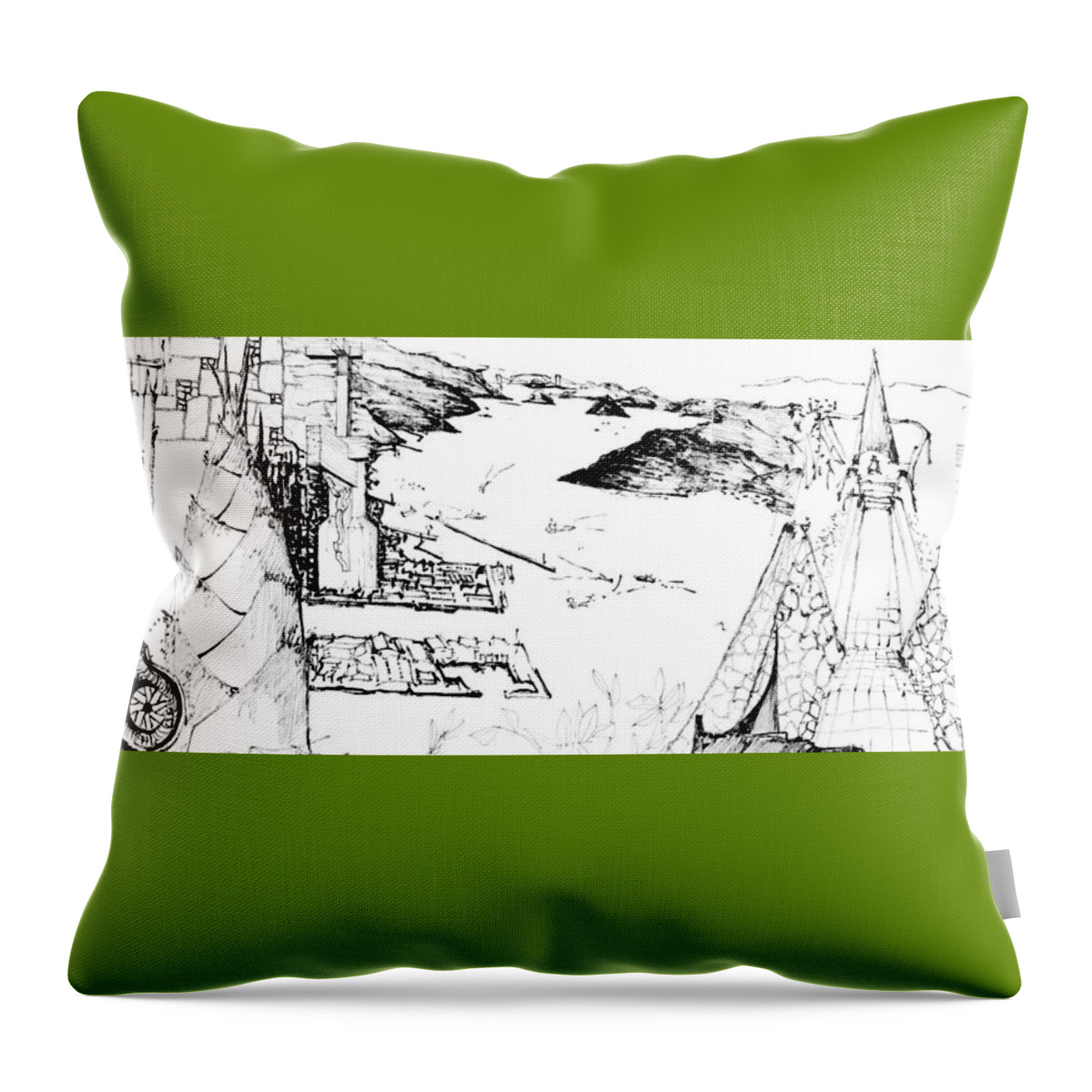 Sustainability Throw Pillow featuring the drawing 5.22.Japan-5-detail-a by Charlie Szoradi