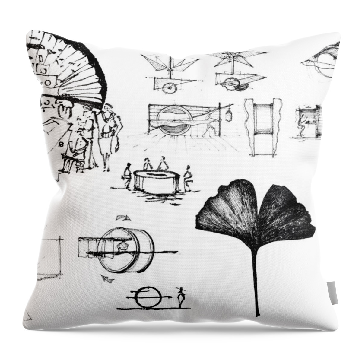 Japan Throw Pillow featuring the drawing 5.36.Japan-8-detail-b by Charlie Szoradi