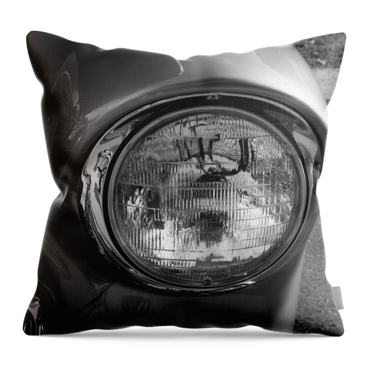 1955 Throw Pillow featuring the photograph 55 Chevy Headlight Grayscale by Jennifer White
