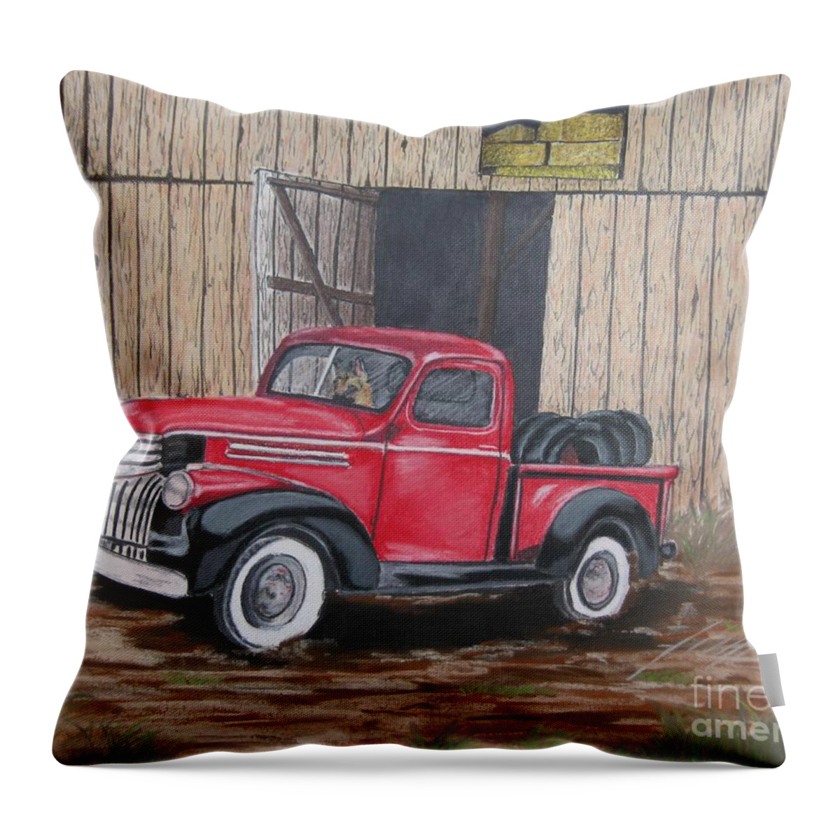 Classic Truck Throw Pillow featuring the pastel 56 Chevy by John Huntsman