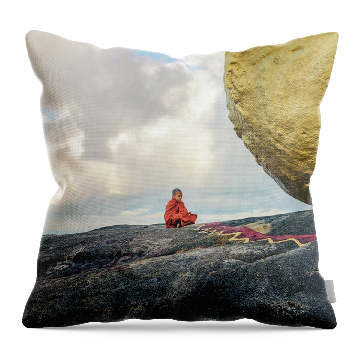 Monk Throw Pillow featuring the photograph Golden Rock - Myanmar #6 by Joana Kruse