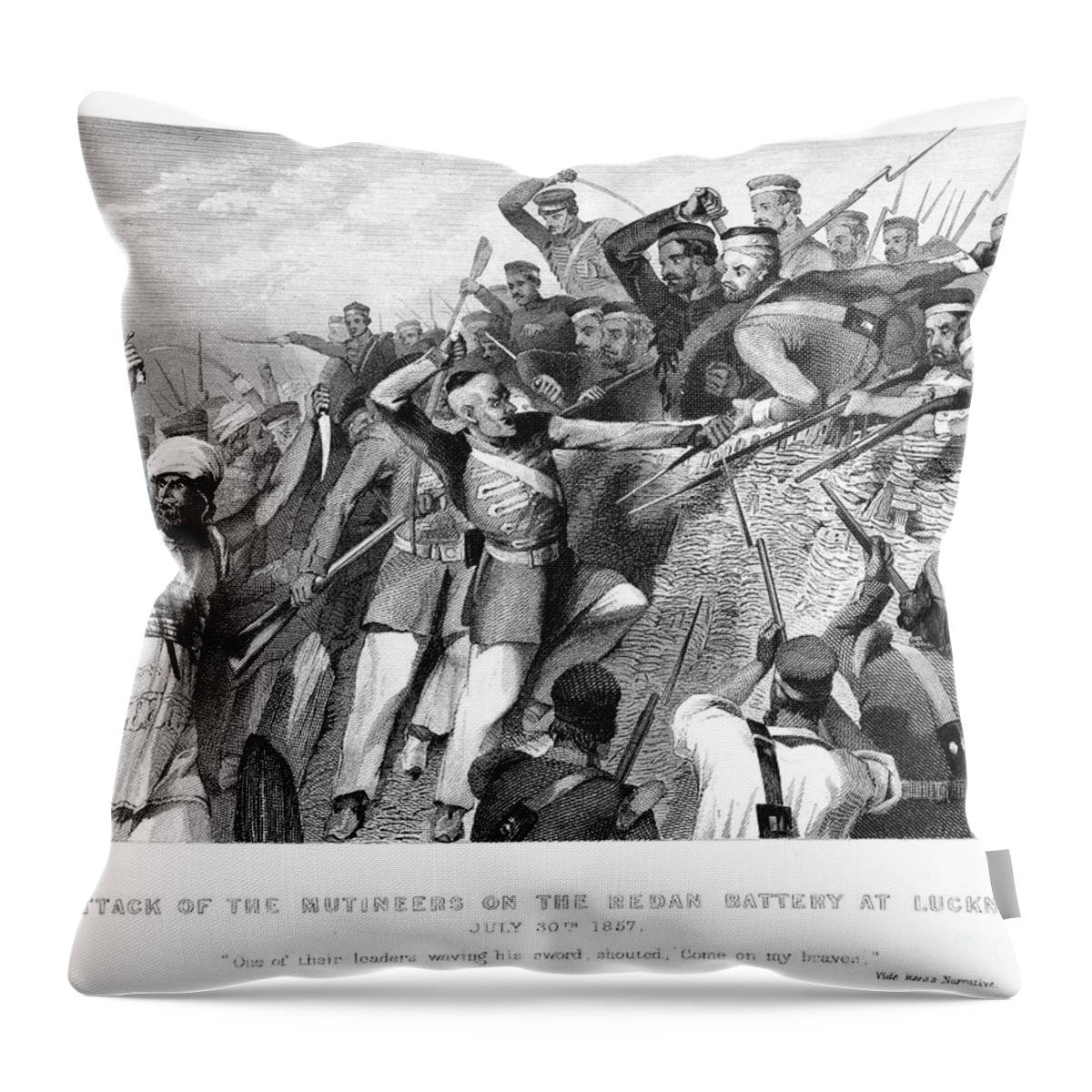 1857 Throw Pillow featuring the drawing Sepoy Rebellion, 1857 #3 by Granger