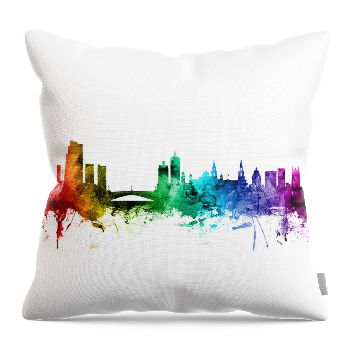 City Throw Pillow featuring the digital art Leeds England Skyline #6 by Michael Tompsett