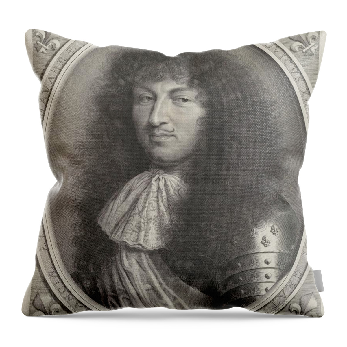 Robert Nanteuil Throw Pillow featuring the drawing Louis XIV #10 by Robert Nanteuil