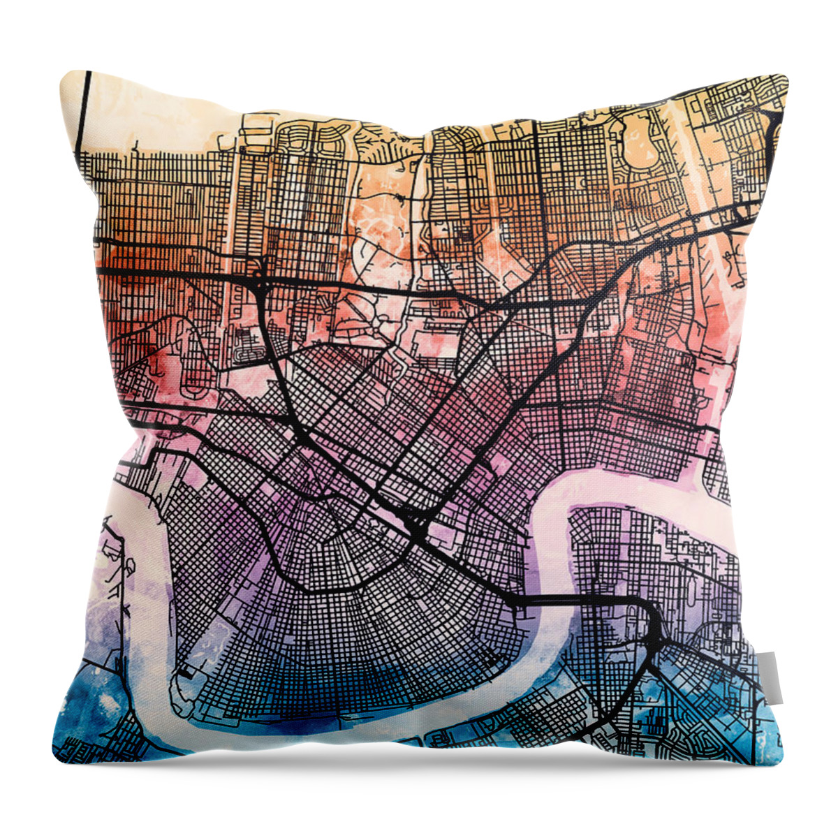 Street Map Throw Pillow featuring the digital art New Orleans Street Map #6 by Michael Tompsett