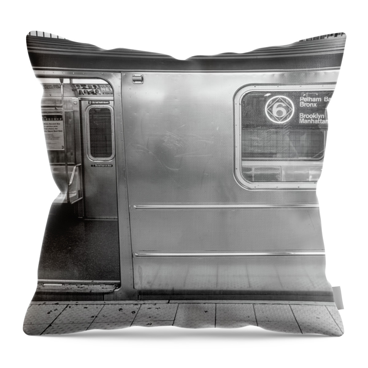 B&w Throw Pillow featuring the photograph 6 Train NYC by John McGraw