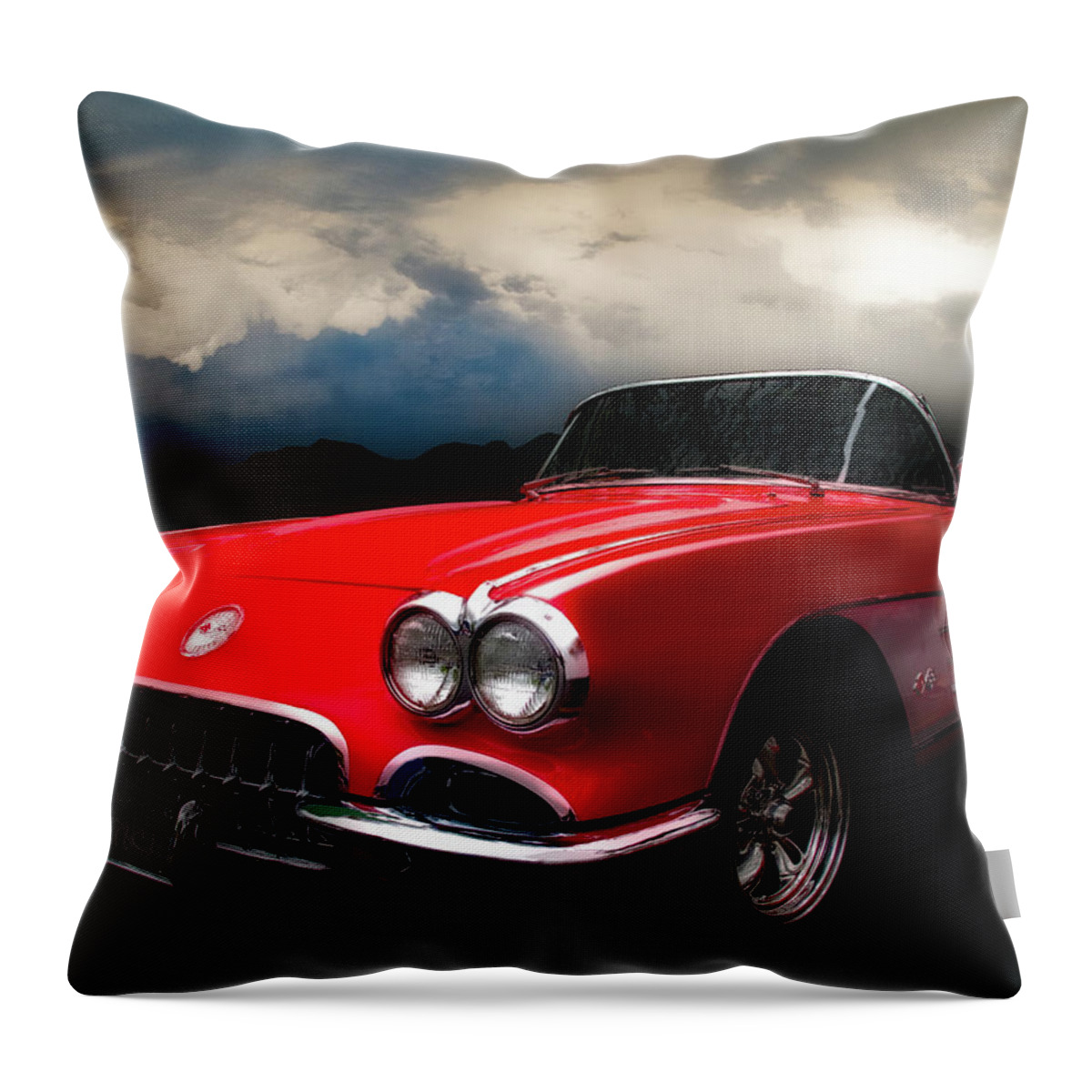 58 Throw Pillow featuring the photograph 60 Corvette Roadster in Red by Chas Sinklier