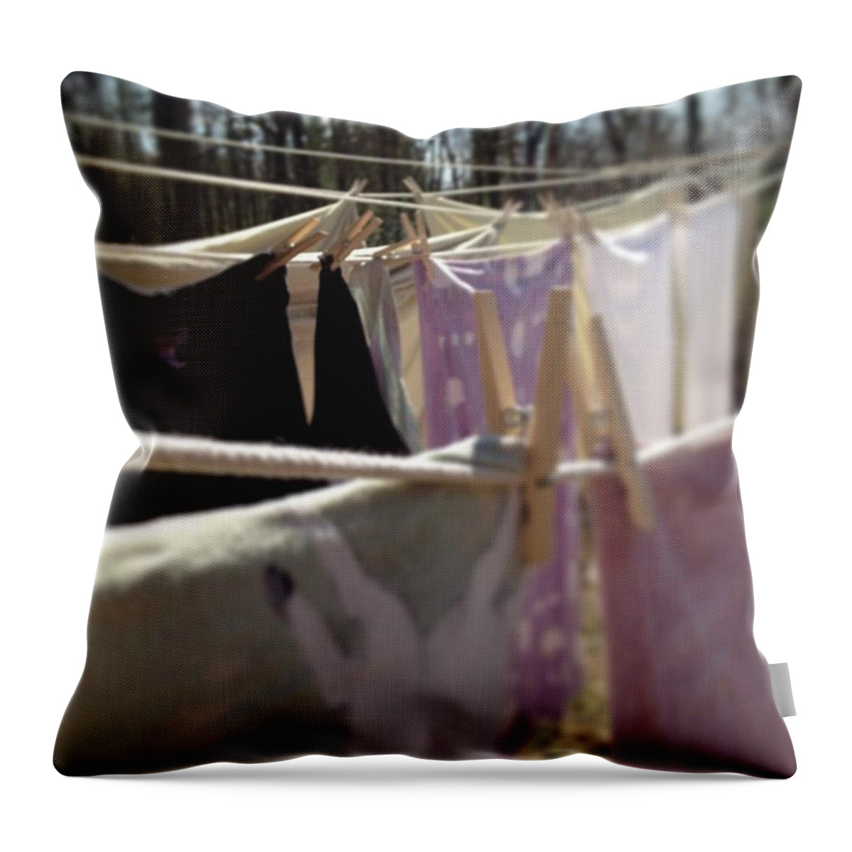 Laundry Throw Pillow featuring the photograph Line dry #1 by Salamander Woods Studio-Homestead