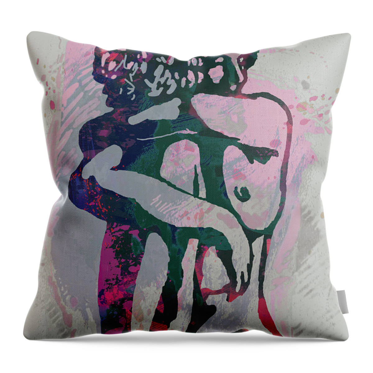 Nude Throw Pillow featuring the mixed media Nude pop stylised art poster #65 by Kim Wang