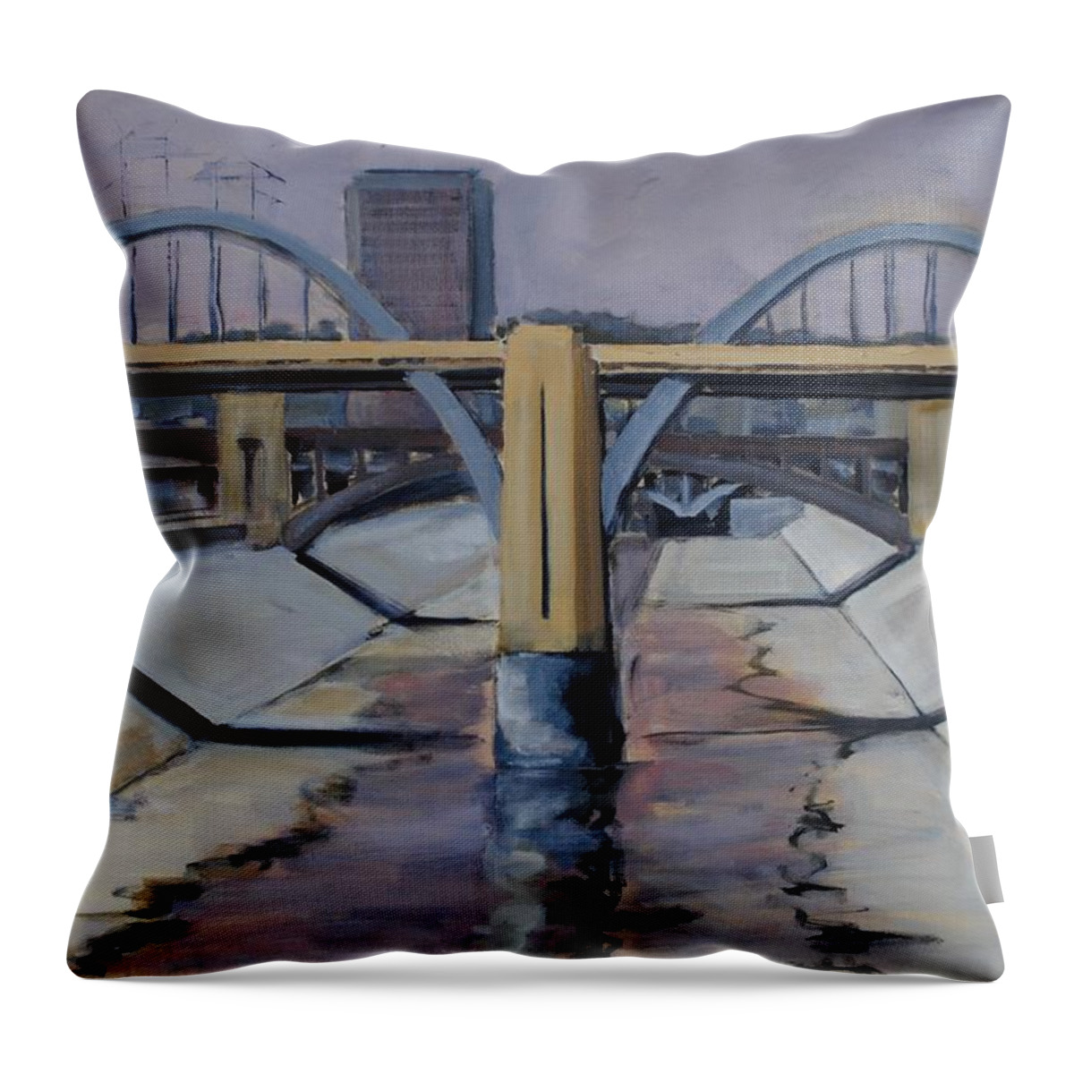 6th Street Bridge Throw Pillow featuring the painting 6th Street Bridge by Richard Willson
