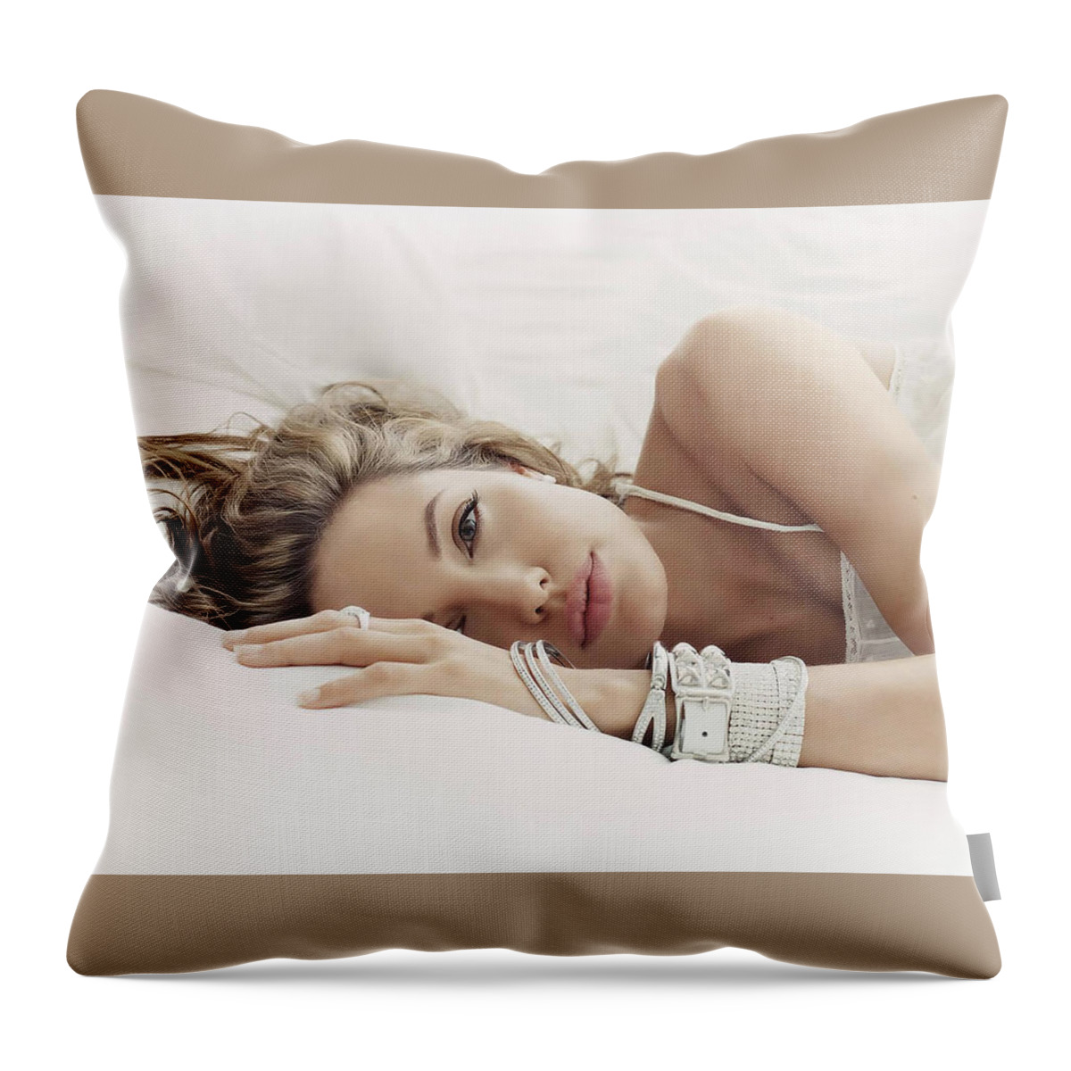 Angelina Jolie Throw Pillow featuring the photograph Angelina Jolie #7 by Jackie Russo