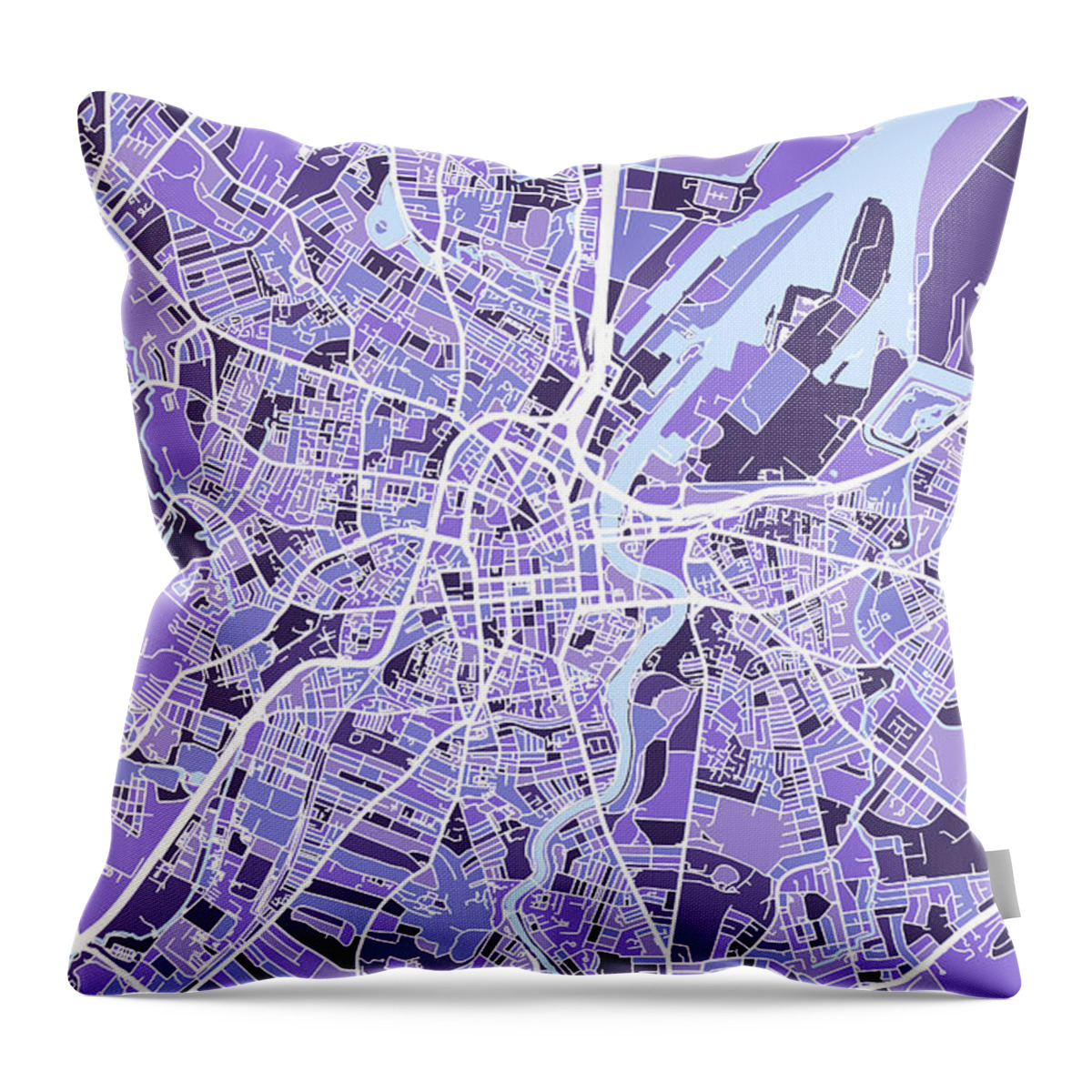 Belfast Throw Pillow featuring the digital art Belfast Northern Ireland City Map #7 by Michael Tompsett
