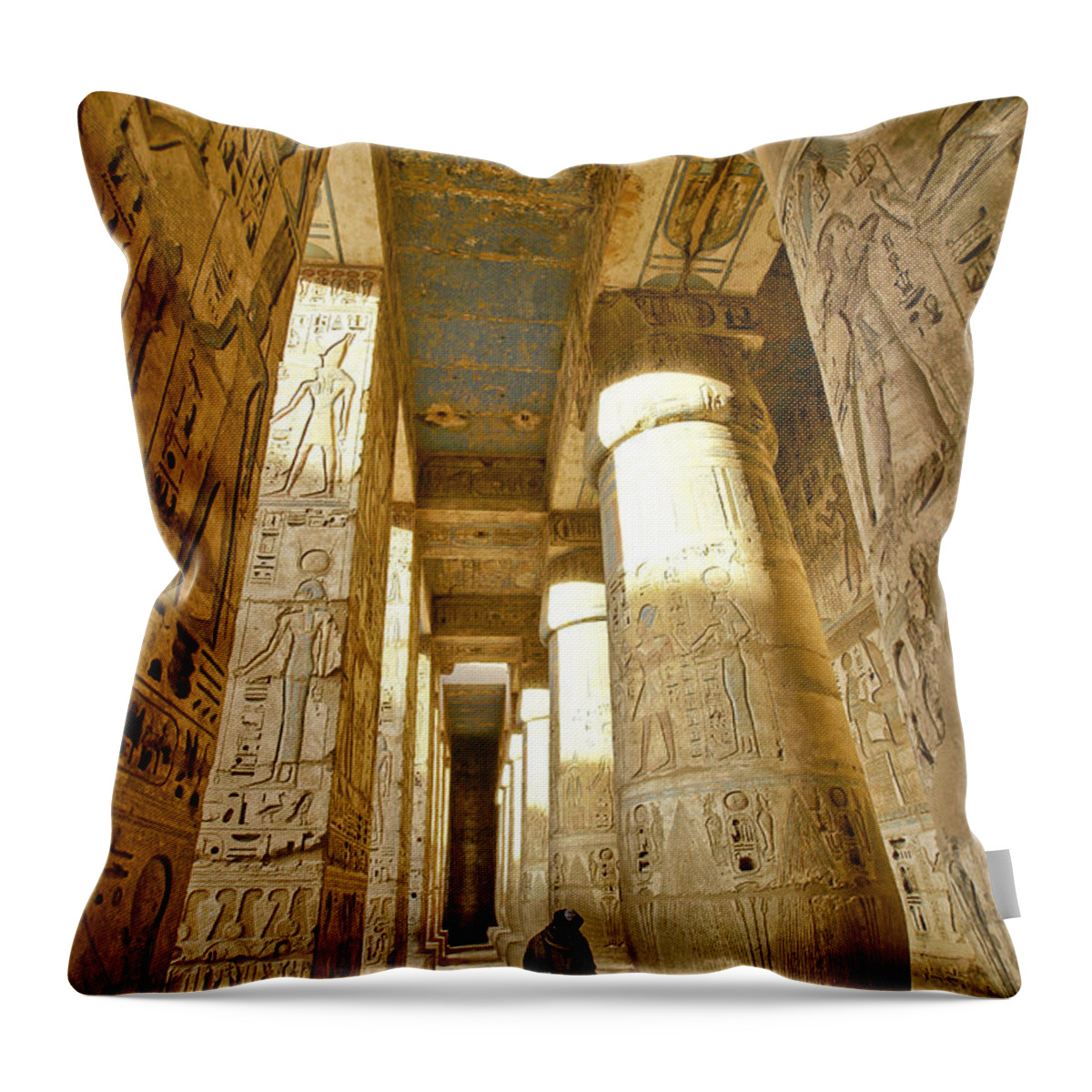 Egypt Throw Pillow featuring the photograph Colonnade in an Egyptian Temple by Michele Burgess