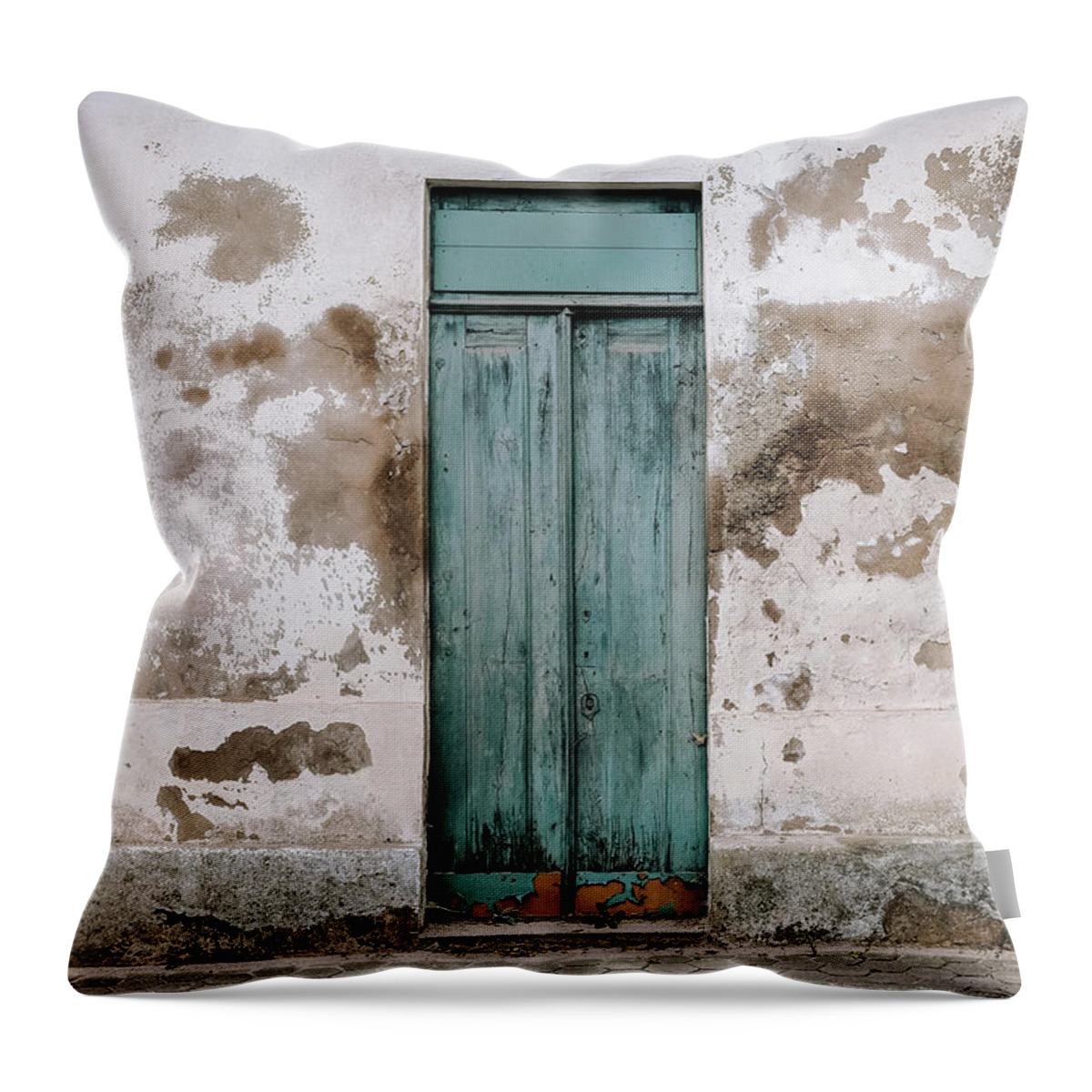 Weathered Door Throw Pillow featuring the photograph Door With No Number #7 by Marco Oliveira