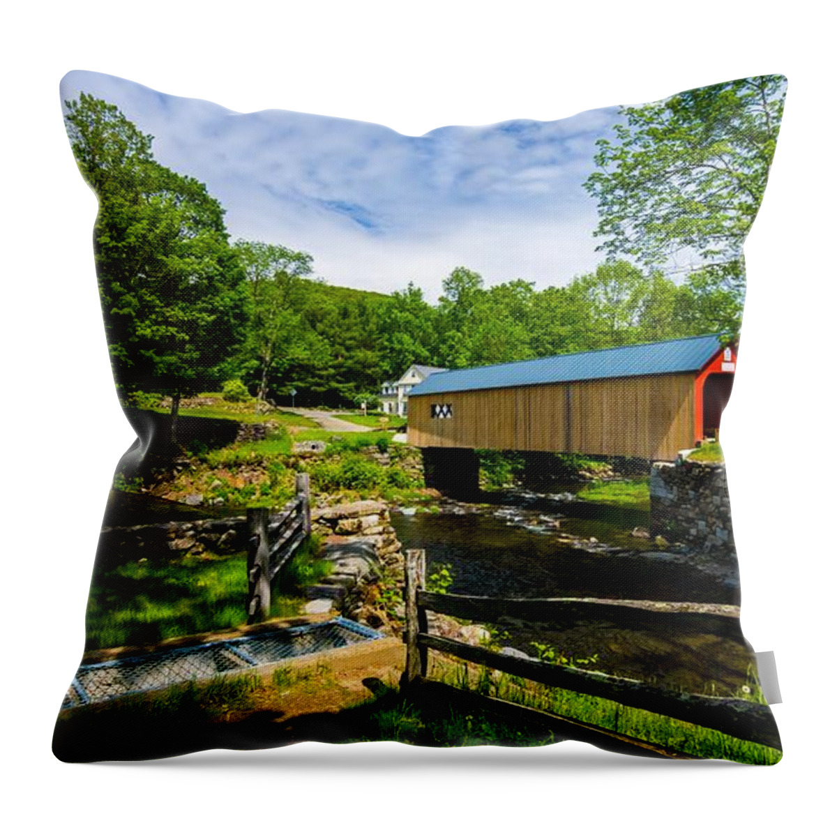 Covered Bridge Throw Pillow featuring the photograph Green River Covered Bridge. #7 by New England Photography