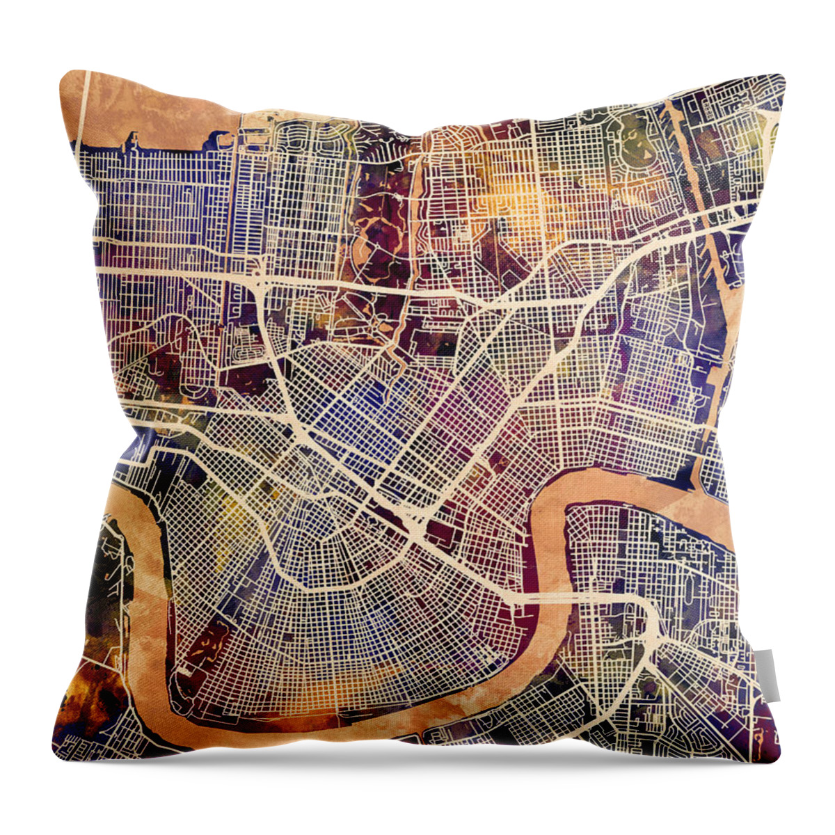 Street Map Throw Pillow featuring the digital art New Orleans Street Map #7 by Michael Tompsett