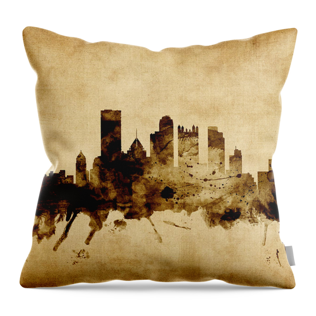 United States Throw Pillow featuring the digital art Pittsburgh Pennsylvania Skyline #7 by Michael Tompsett