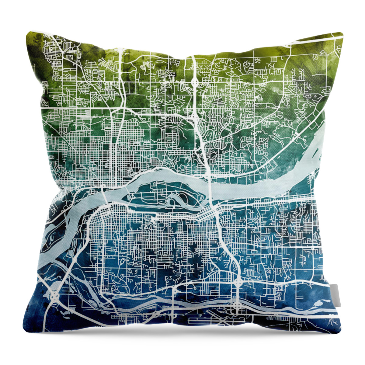 Street Map Throw Pillow featuring the digital art Quad Cities Street Map #7 by Michael Tompsett