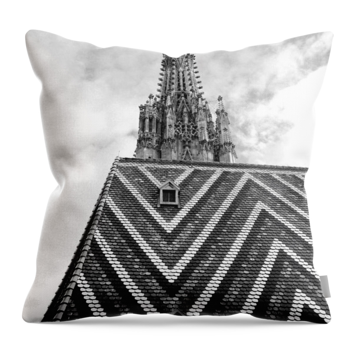 Architecture Throw Pillow featuring the photograph St Stephens Cathedral Vienna in Black and White #8 by Angela Rath