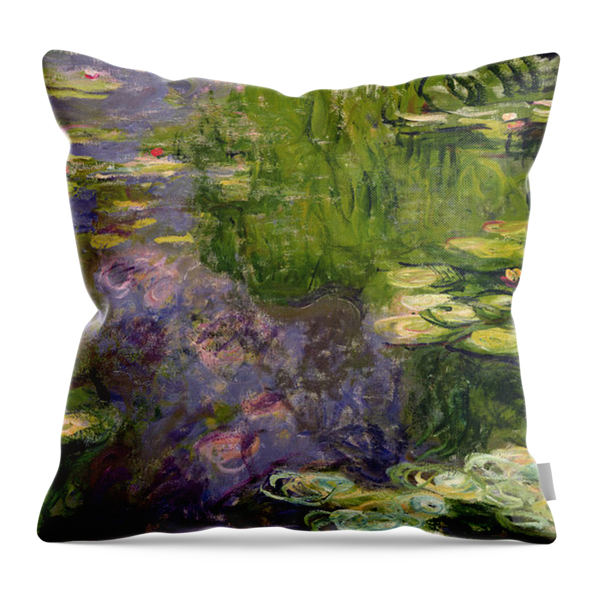 Nympheas; Water; Lily; Waterlily; Impressionist; Green; Purple Throw Pillow featuring the painting Waterlilies by Claude Monet