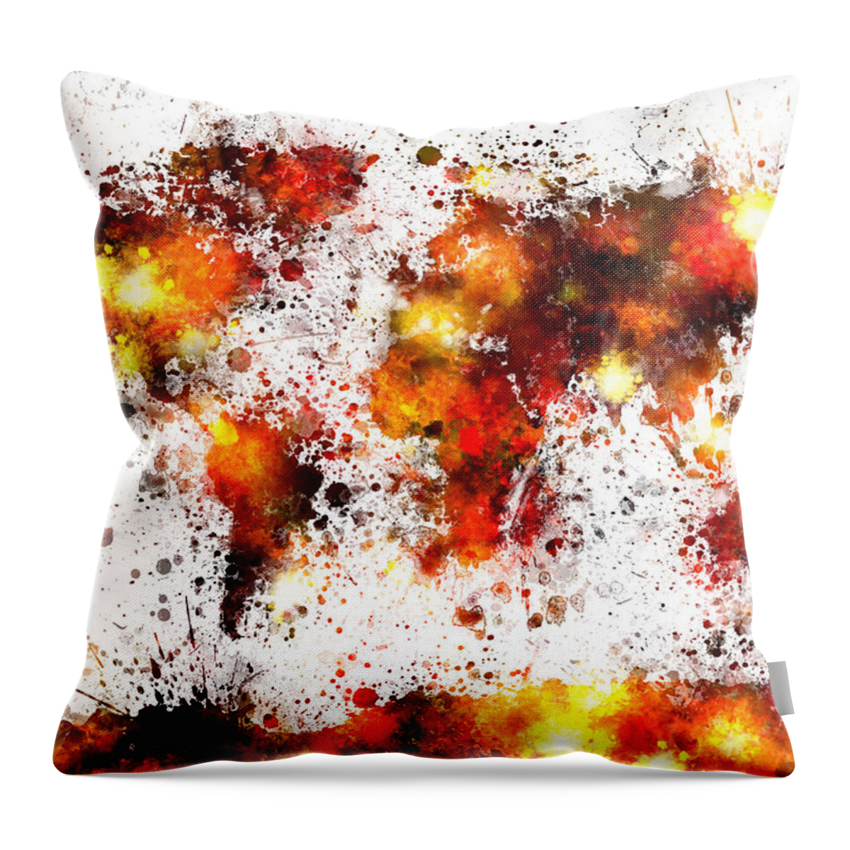 Map Of The World Throw Pillow featuring the digital art World Map Paint Splashes #7 by Michael Tompsett
