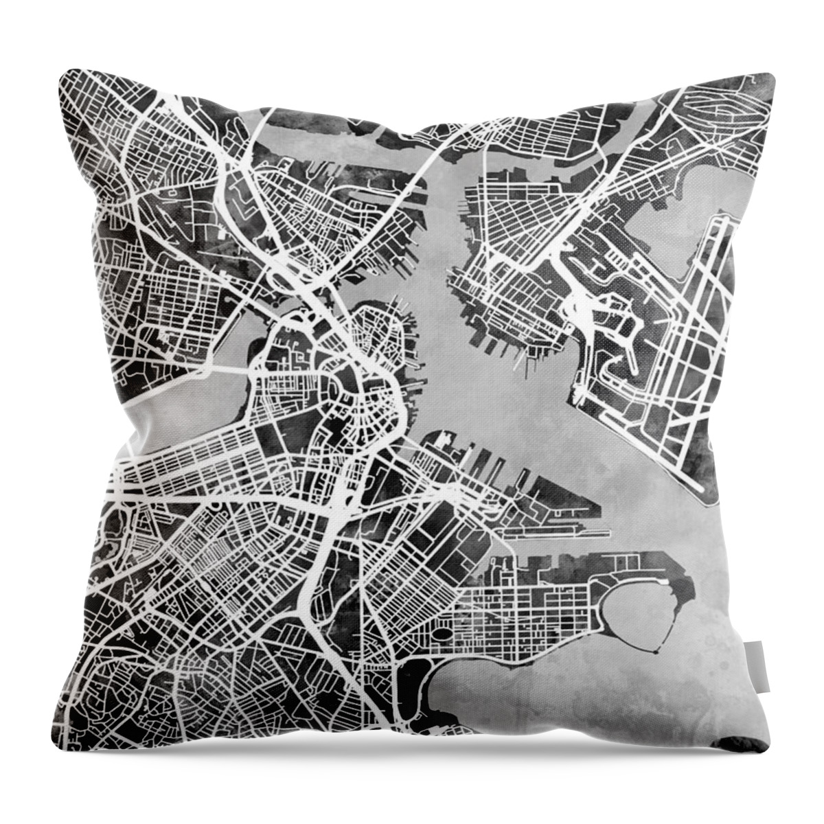 Street Map Throw Pillow featuring the digital art Boston Massachusetts Street Map #8 by Michael Tompsett
