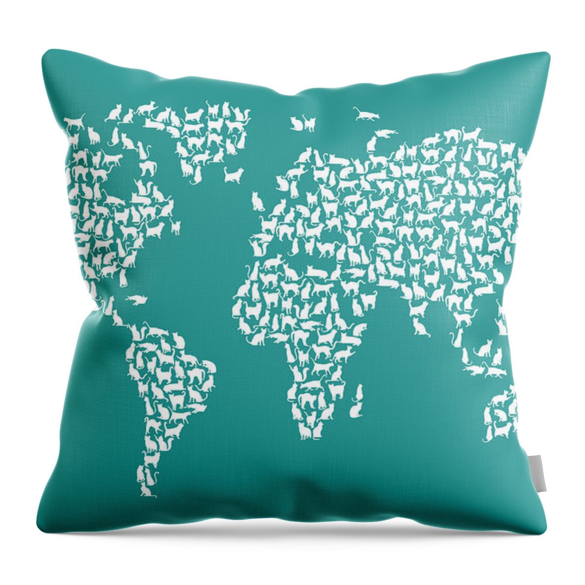 World Map Throw Pillow featuring the digital art Cats Map of the World Map #8 by Michael Tompsett