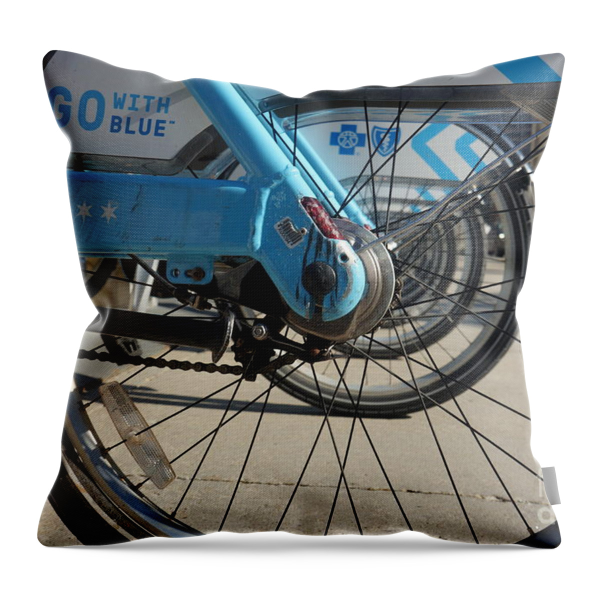 City Of Chicago Bike Landscape - Michigan Lake In Illinois By Adam Asar Throw Pillow featuring the painting City of Chicago Bike Landscape - Michigan Lake in Illinois by Adam Asar #8 by Celestial Images