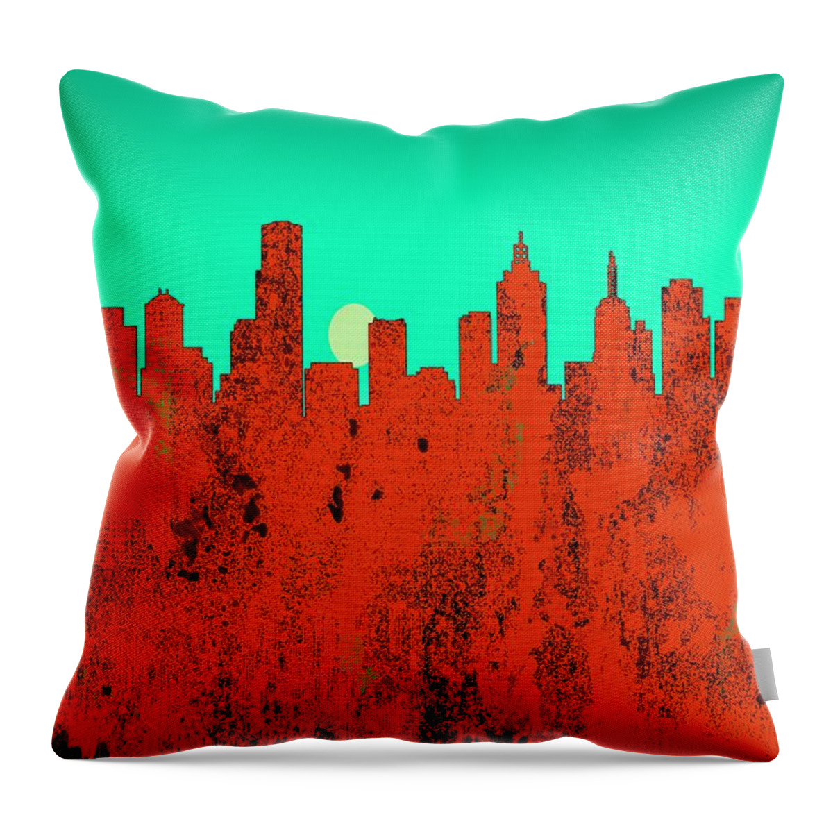  Melbourne Australia Skyline Throw Pillow featuring the digital art Melbourne Australia SKYLINE #8 by Marlene Watson