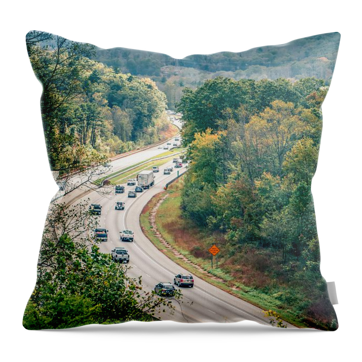 Car Throw Pillow featuring the photograph Aerial view of i-40 highway in north carolina from blue ridge pa #9 by Alex Grichenko