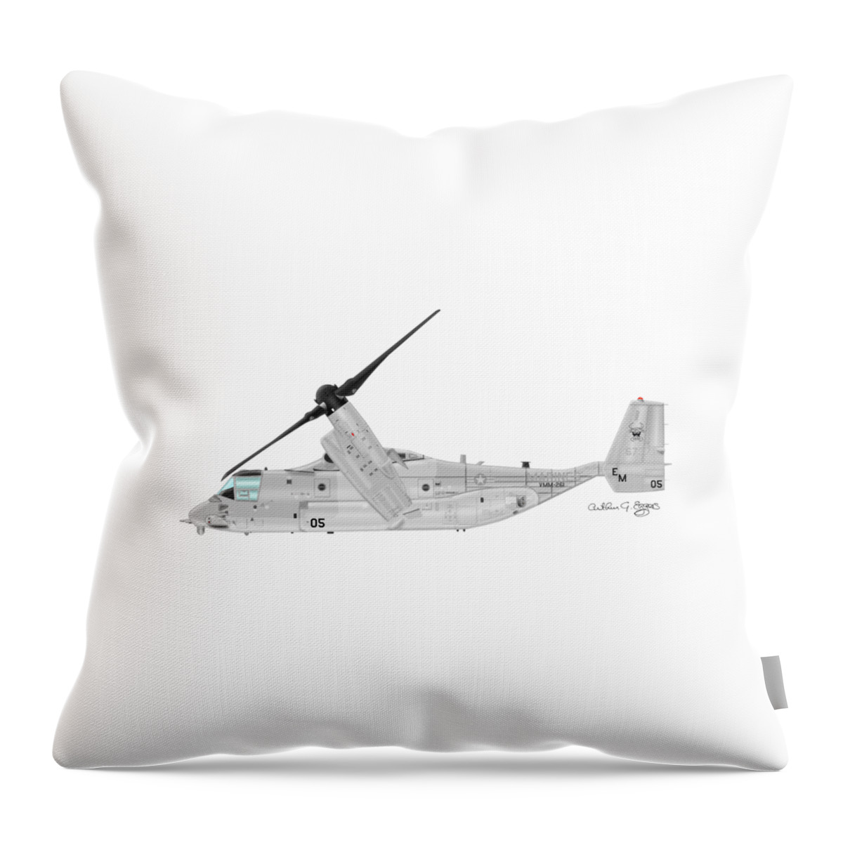 Bell Throw Pillow featuring the digital art Bell-Boeing MV-22B Osprey #9 by Arthur Eggers