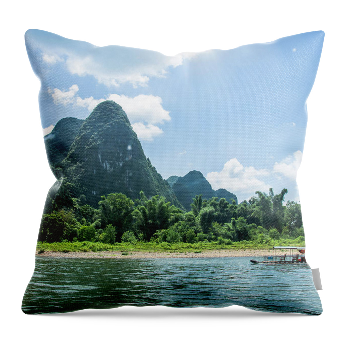 River Throw Pillow featuring the photograph Lijiang River and karst mountains scenery #9 by Carl Ning