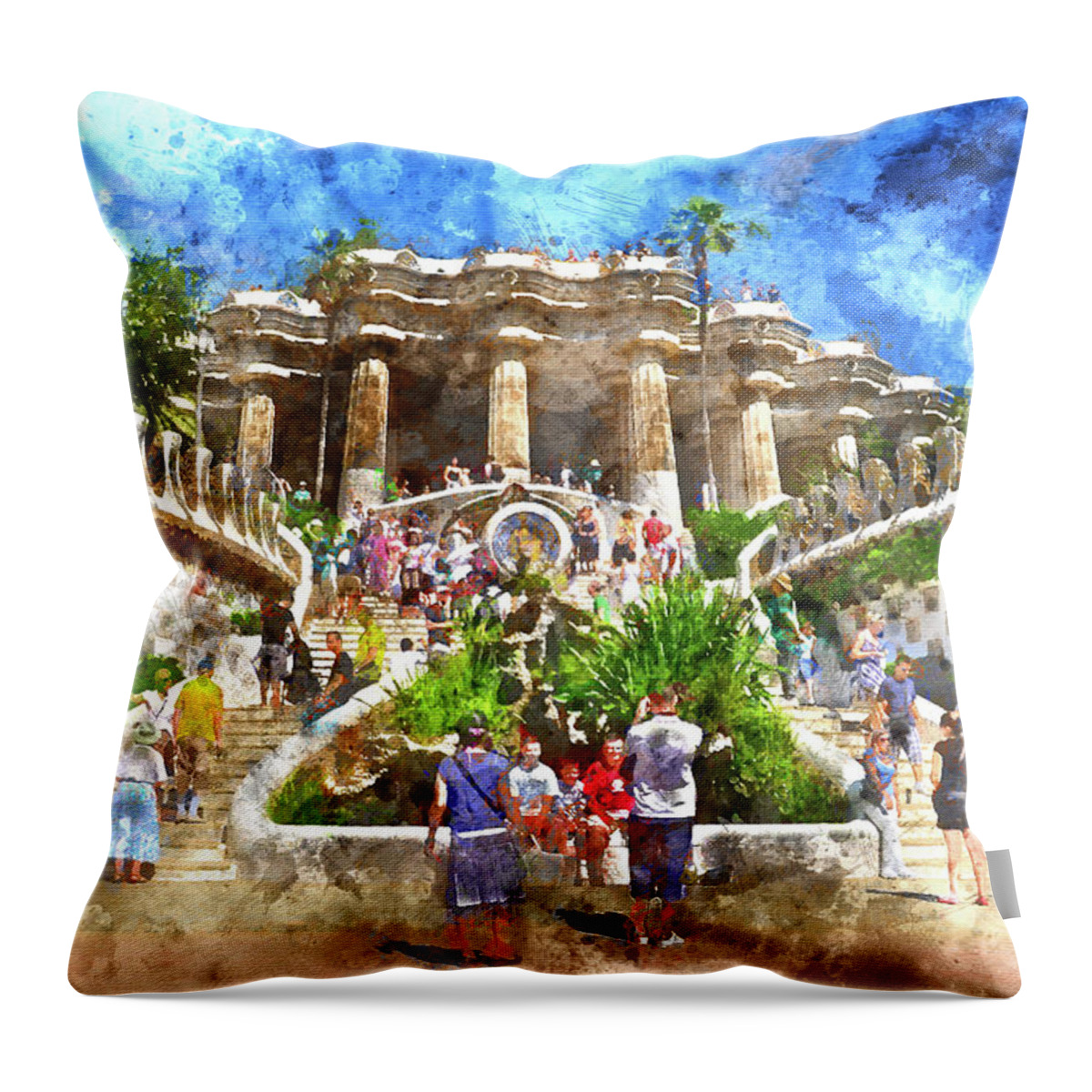  Guell Throw Pillow featuring the photograph Parc Guell in Barcelona Spain #9 by Brandon Bourdages