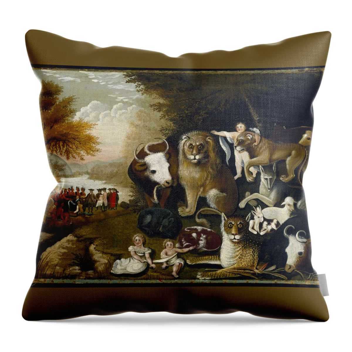 Edward Hicks (american Throw Pillow featuring the painting The Peaceable Kingdom #9 by MotionAge Designs