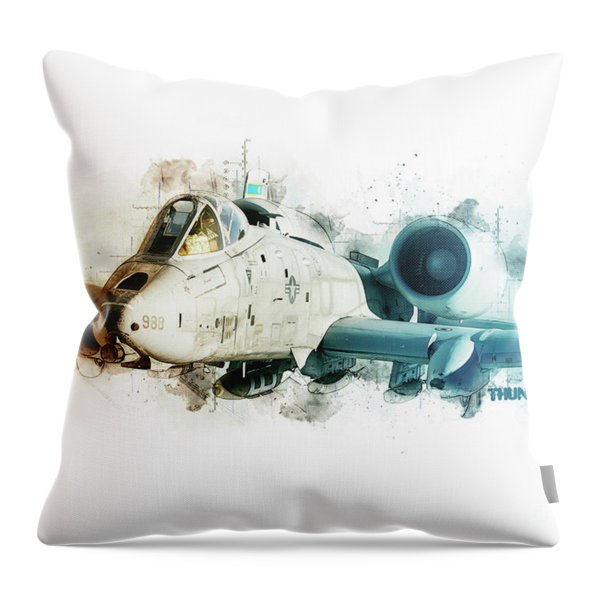A-10 Throw Pillow featuring the digital art A-10 Thunderbolt Tech by Airpower Art