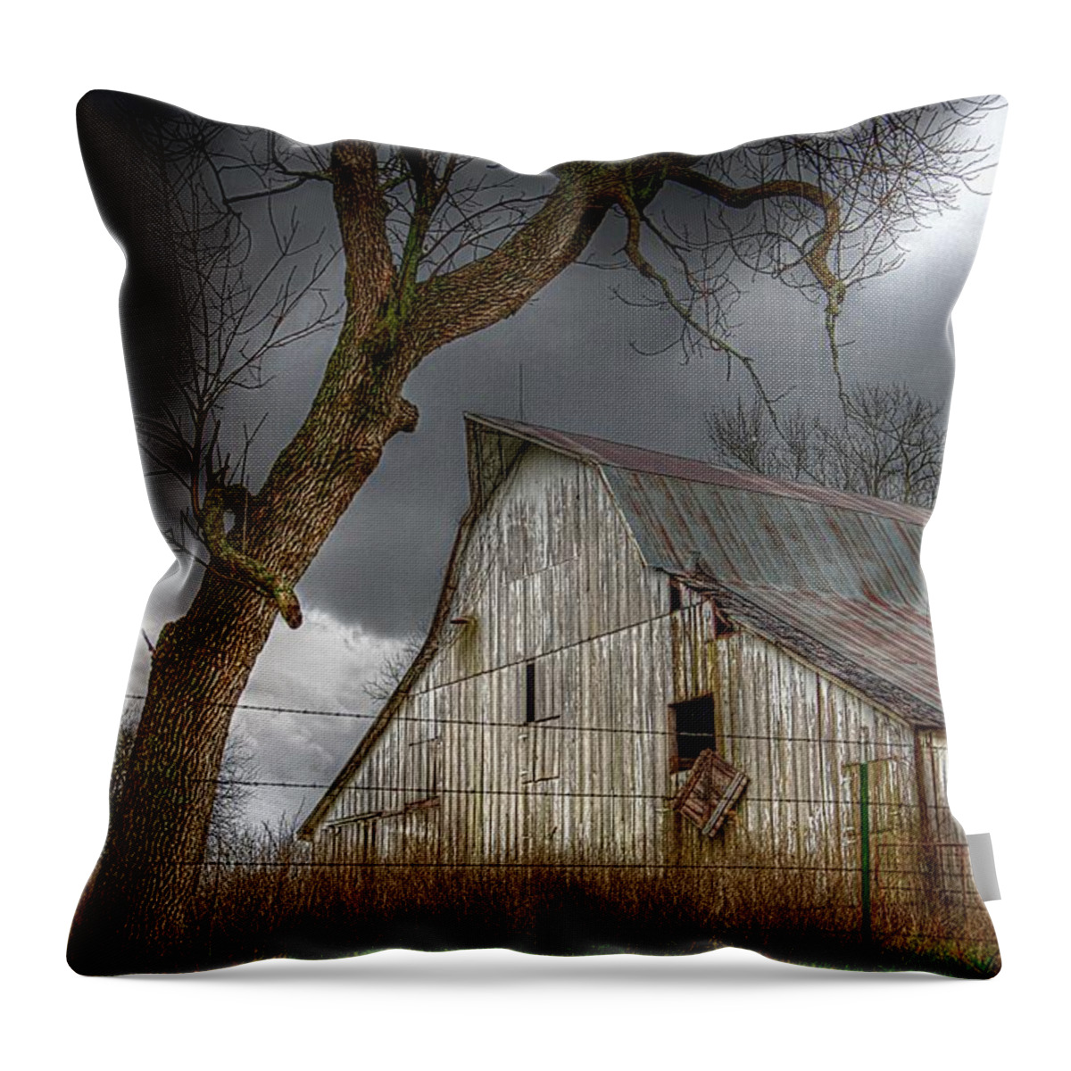 Spring Storm Throw Pillow featuring the photograph A Barn in the Storm 2 by Karen McKenzie McAdoo