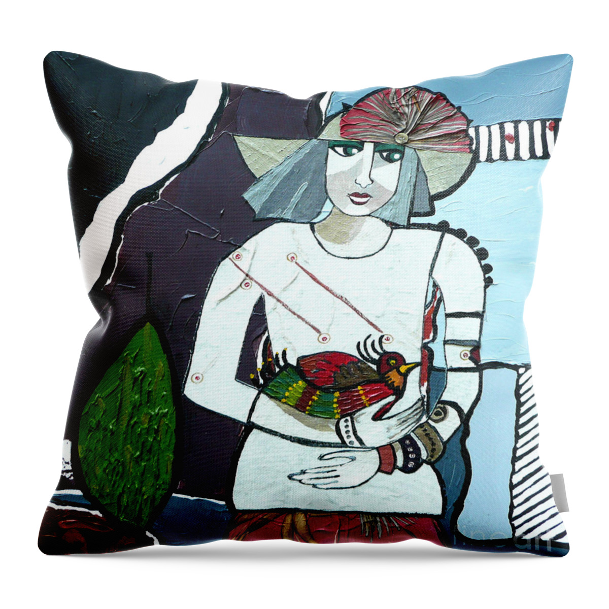 Blues Throw Pillow featuring the painting A Bird in Hand by Marilyn Brooks