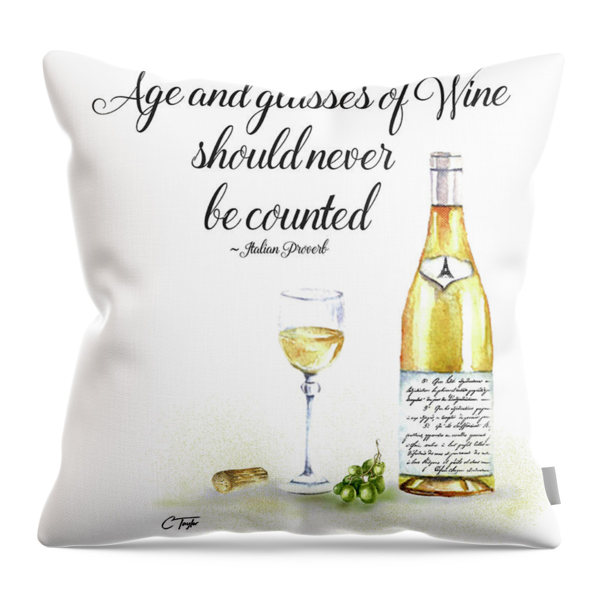 Wine Paintings Throw Pillow featuring the digital art A Bottle of White Wine by Colleen Taylor