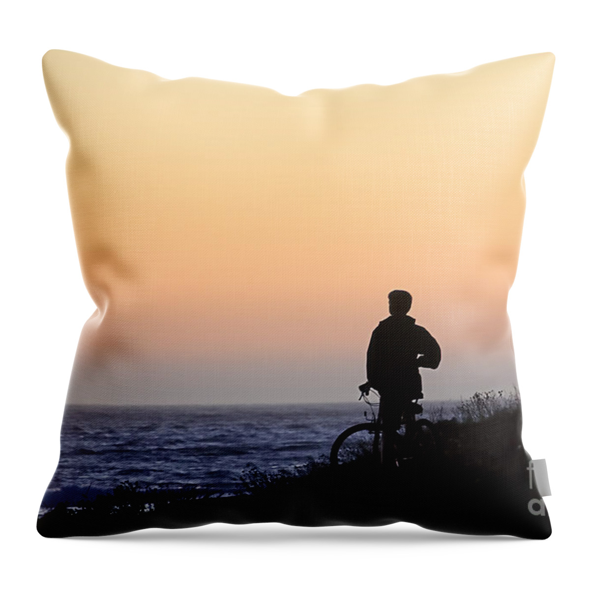 Boy Throw Pillow featuring the photograph A Boy His Bike and the Beach by Norma Warden