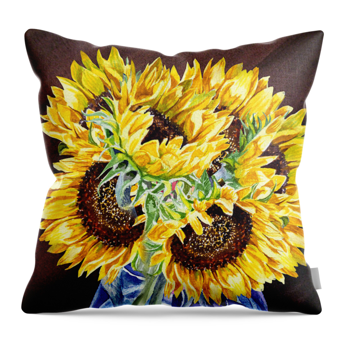 Sunflowers Throw Pillow featuring the painting A Bunch Of Sunflowers by Irina Sztukowski