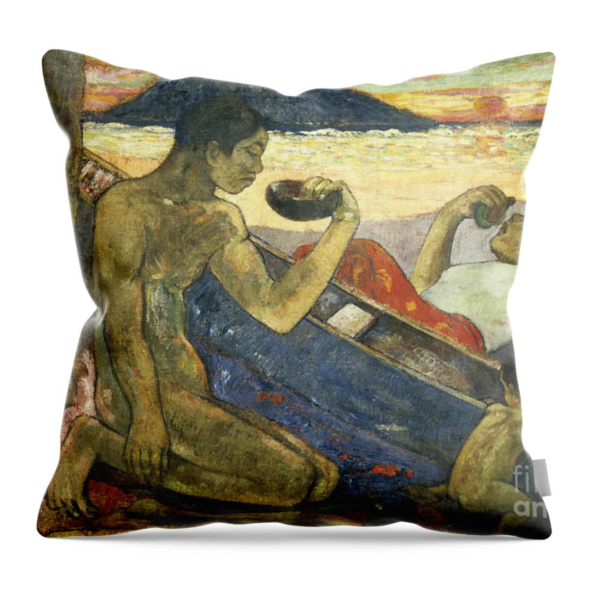 A Canoe Throw Pillow featuring the painting A Canoe by Paul Gauguin
