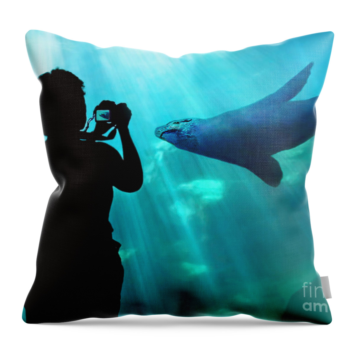 Aquarium Of The Pacific Throw Pillow featuring the photograph A Captured Moment by Jennie Breeze
