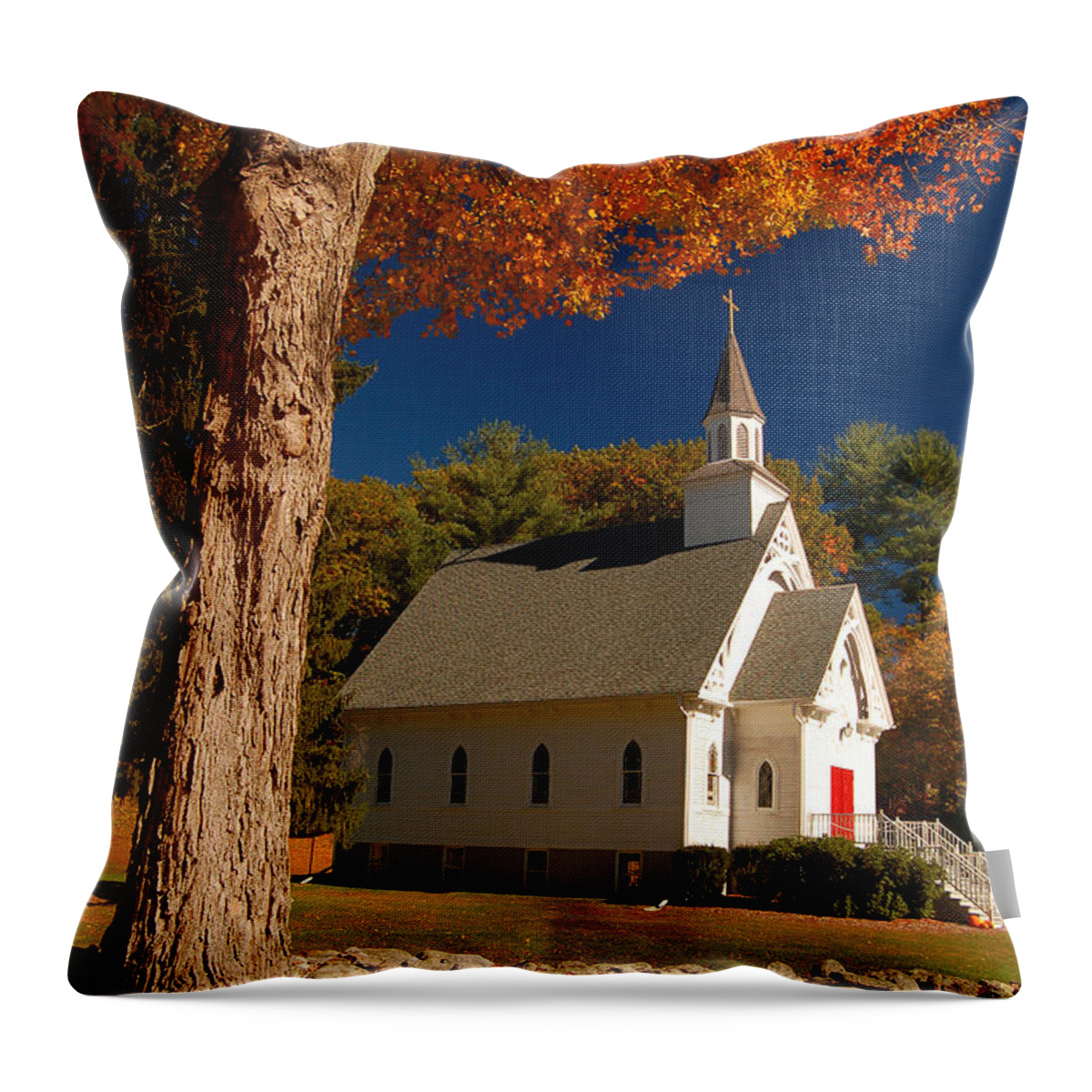 Sharon Throw Pillow featuring the photograph A Chapel in Autimn by James Kirkikis