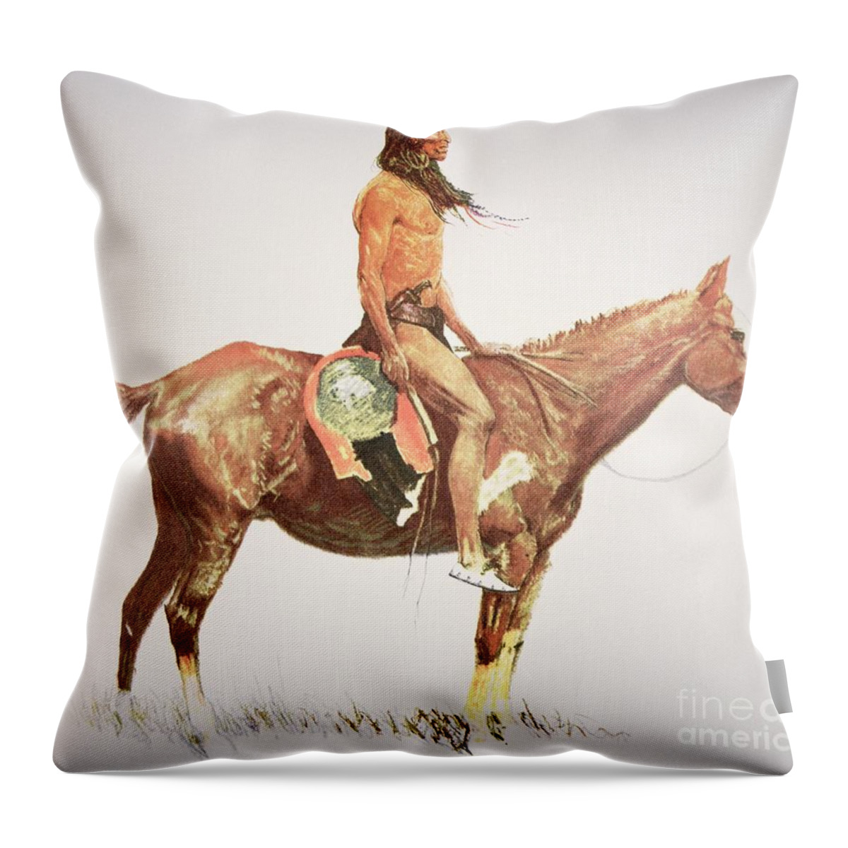 A Cheyenne Brave Throw Pillow featuring the painting A Cheyenne Brave by Frederic Remington